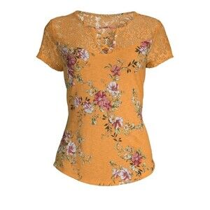 Nobo gold jade top large 11/13 lace floral jade gold scoop neck shirt new
